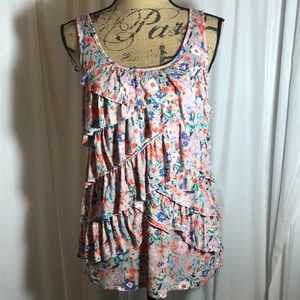 Lauren Conrad Floral Ruffle Crochet Tank Top Med